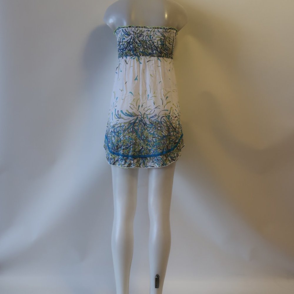Poupette St. Barth Strapless White and Green Coverup - Picture 8 of 9